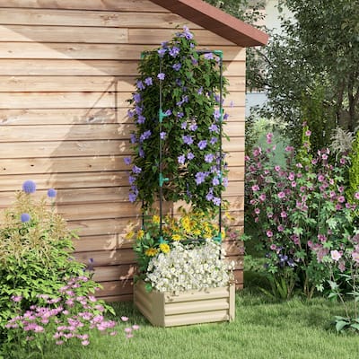 Outsunny Galvanized Raised Garden Bed, 24" x 24" x 11.75" Outdoor Planter Box with Trellis Tomato Cage and Open Bottom