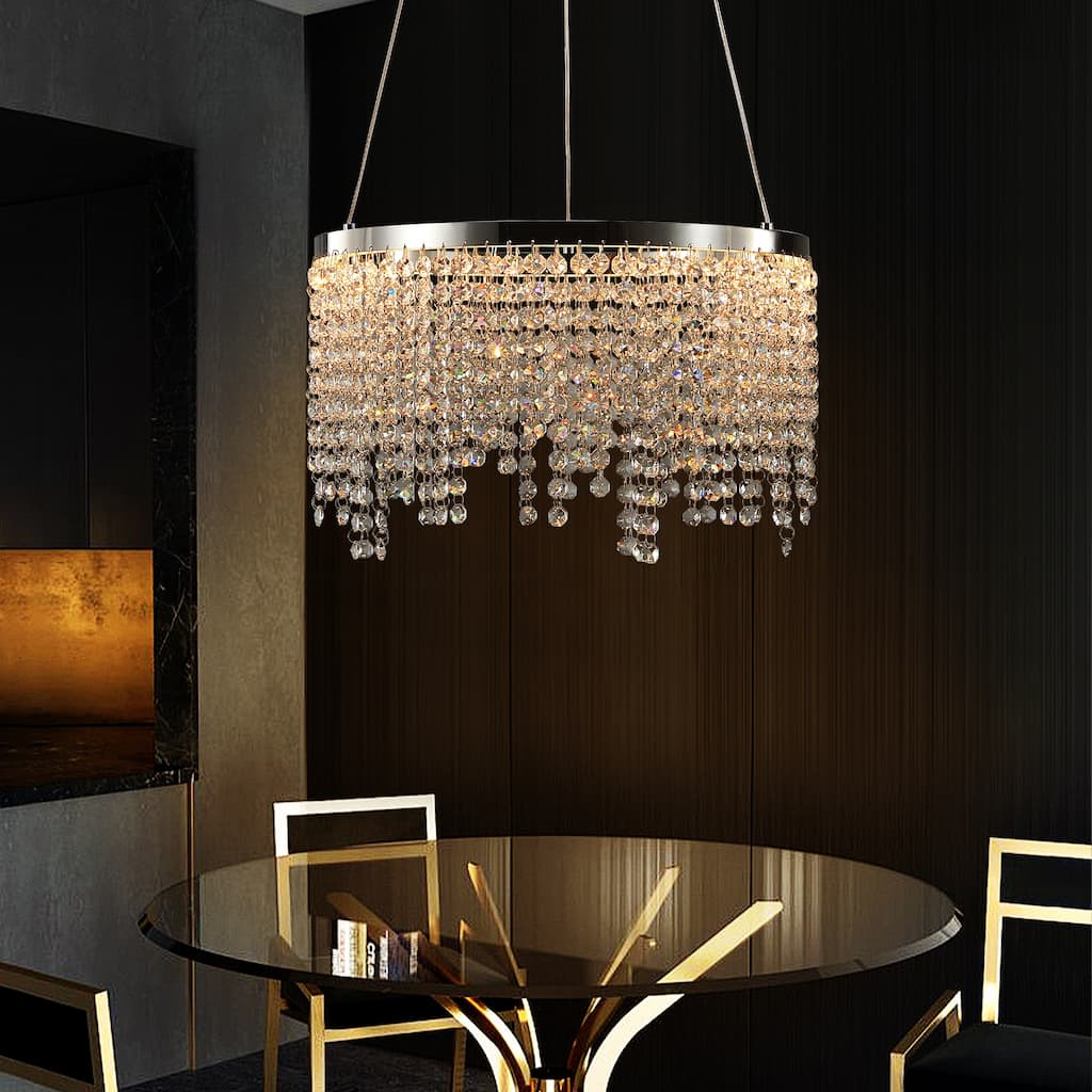Adjustable Height Modern Crystal LED Chandelier, for Living Room, Dining Room