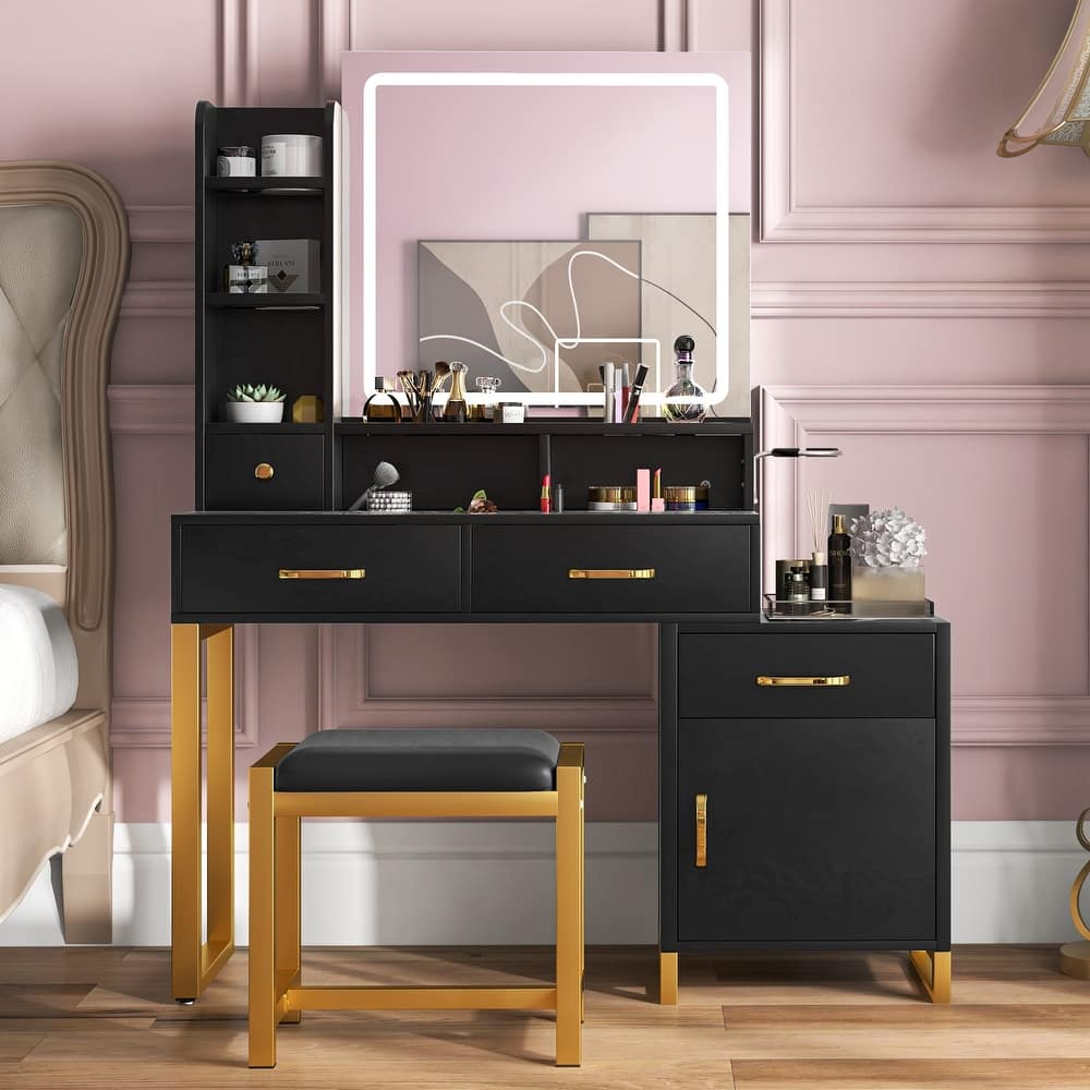 Moasis Multifunction Makeup Vanity with Lights and Charging Station - 53.9'' H X 37.4'' W X 15.3'' D