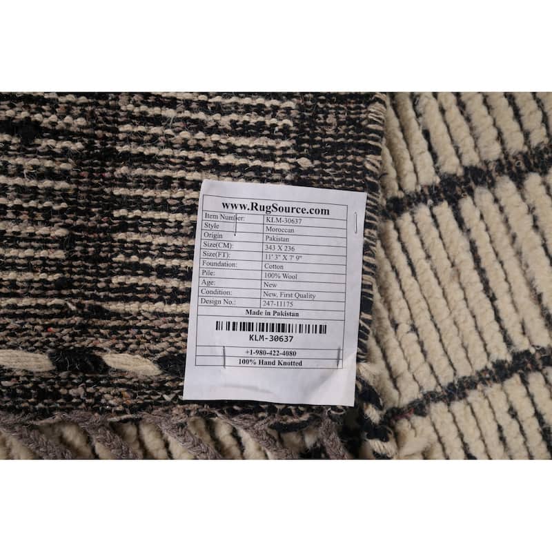 Striped Moroccan Oriental Area Rug Handmade Wool Carpet - 7'9"x 11'3"