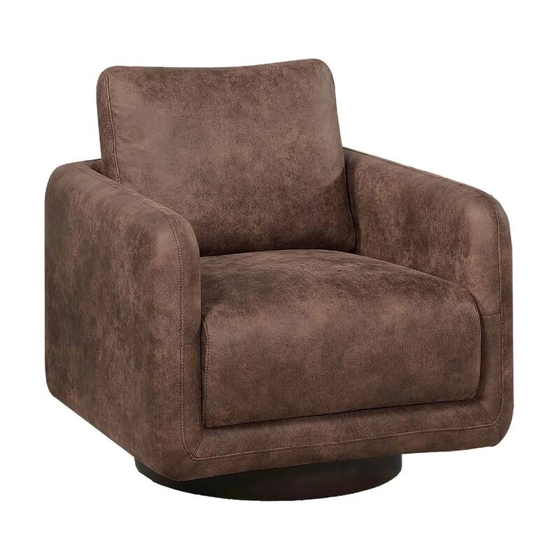 Wade Swivel Armchair, Square Frame, Walnut Brown Faux Leather
