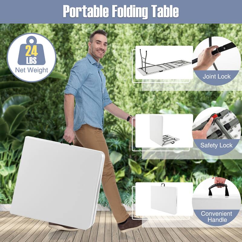 Gymax 6 ft Portable Folding Table w/HDPE Tabletop Safe Lock Mechanism