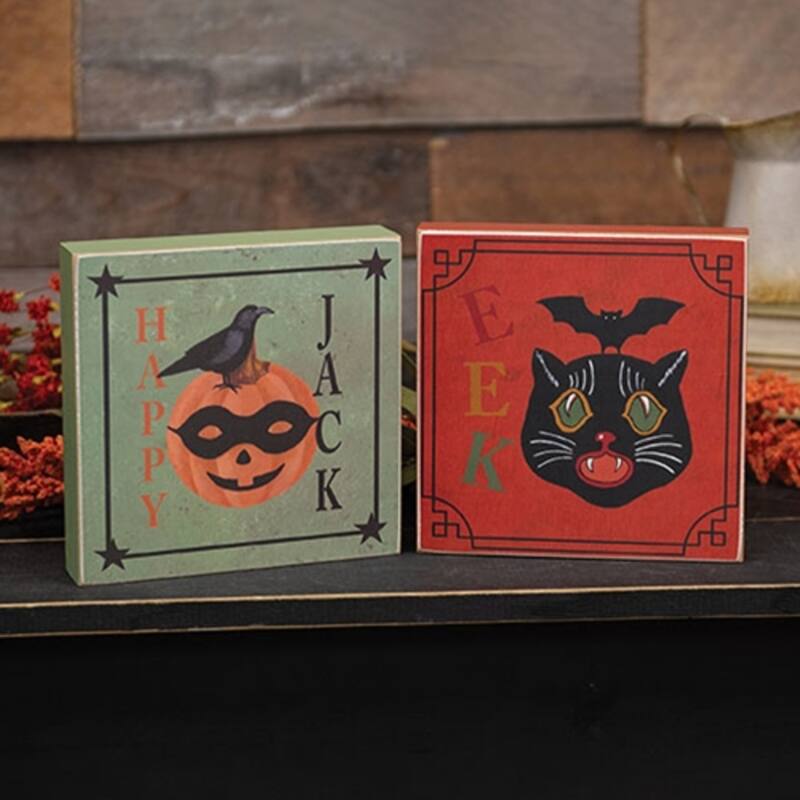Rustic Happy Jack and Cat Wooden Box Signs 2 Asstd.