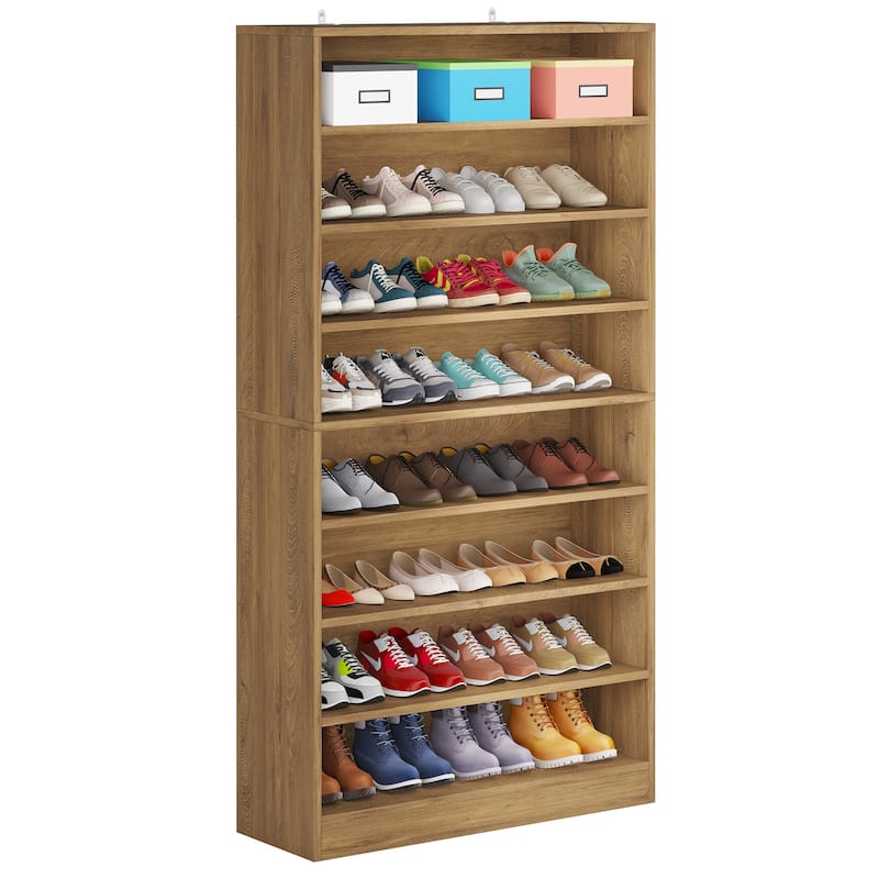 9 Tiers Shoe Cabinet 40-45 Pairs Heavy Duty Wood Freestanding Shoe Storage Cabinet with Open Storage for Entryway
