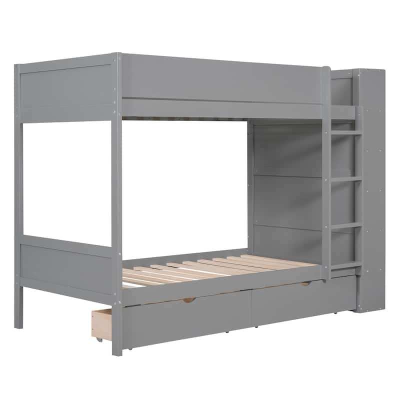Wood Bunk Bed with Drawers