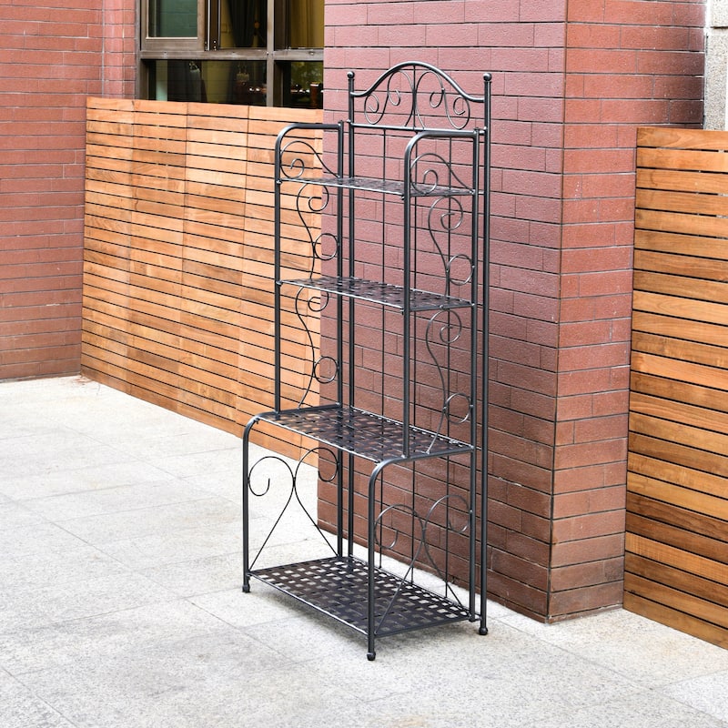 Mandalay 4-tier Iron Folding Bakers Rack - Grey