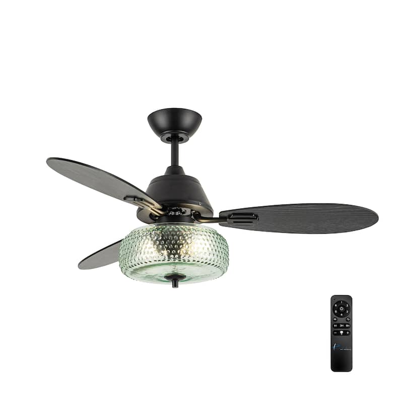 Lottie River of Goods 3-blade 42-inch Modern Indoor Ceiling Fan with Green Hand-Blown Glass Shade and Remote Control - 42" x 42" x 18.75" - Green/Black - Remote