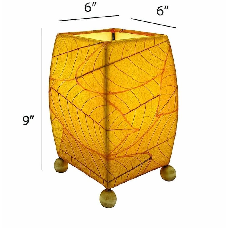 Handmade Mini Square Cocoa Leaf Table Lamp, Cocoa Leaves Shade, 6 x 6 x 9 in.
