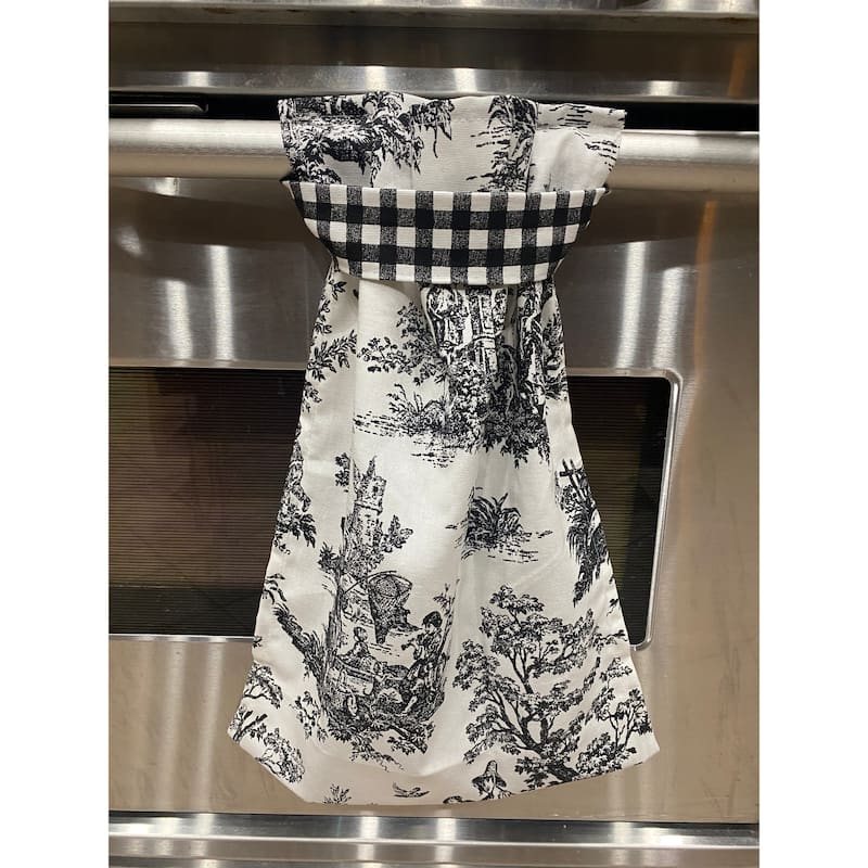 Perfect hanging kitchen towel Plymouth black and white toile - Single