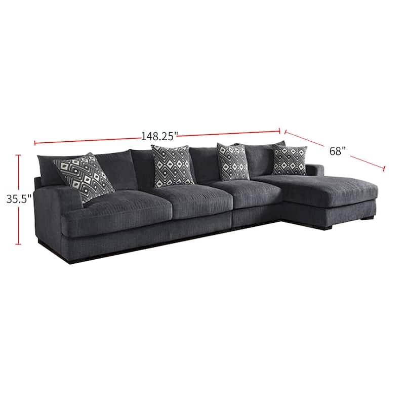 Large L-Shaped Chenille Upholstered Sectional Sofa in Gray
