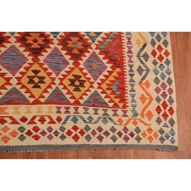 Reversable Kilim Oriental Area Rug Bedroom Flatweave Wool Carpet - 10'0"x 13'0"