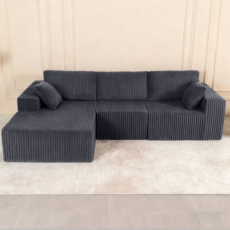 L-Shape Sectional Sofa with Chaise & Pillow, Deep-Seat Cloud Couch