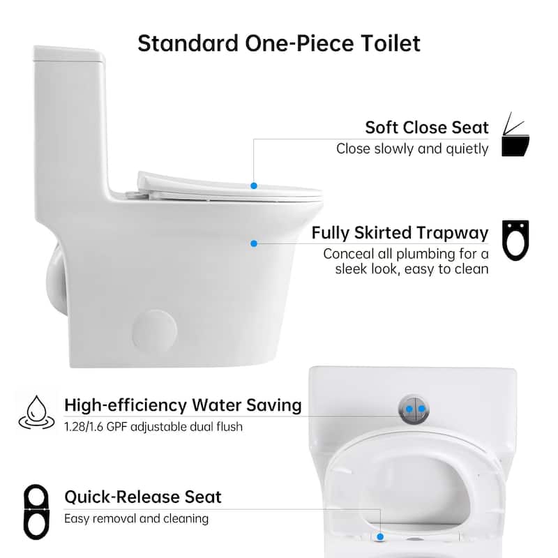 Super Quiet Flushing One-Piece Toilet with Soft-Close Seat