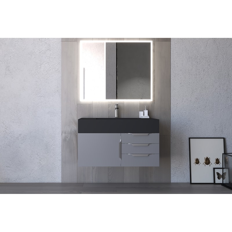 Nile 36" Wall Mounted Bathroom Vanity Set w/ Black Top