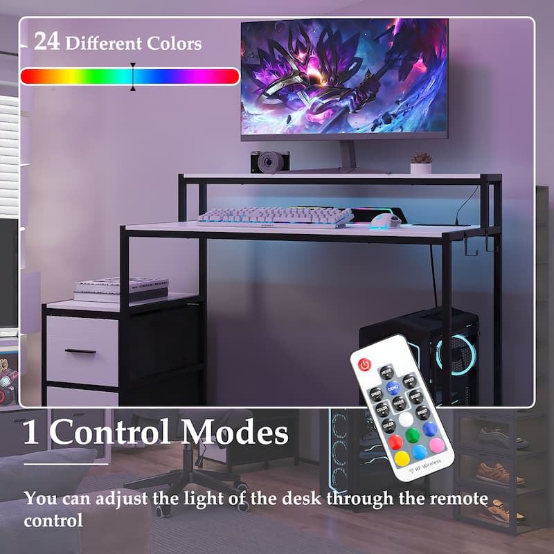 39.4" French Gaming Computer Desk with Power Outlet, 24 Colors & 2 Drawers