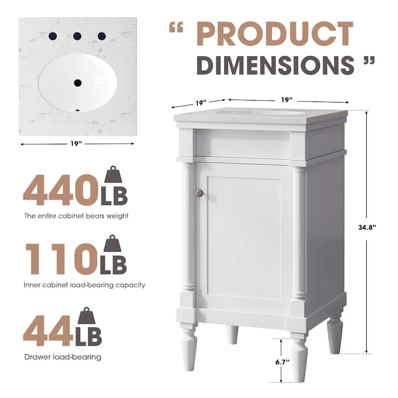 19-Inch Vintage Solid Wood Bathroom Vanity with Sink - Compact Design for Small Spaces