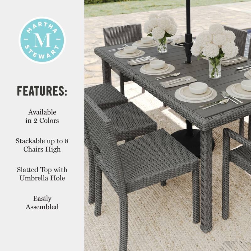 Martha Stewart 9pc Rattan Patio Dining Set - 8 Chairs, Table - 71"D x 39"W x 30"H