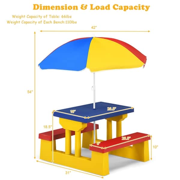 Costway Kids Picnic Table Set W/Removable Umbrella Indoor Outdoor - See details
