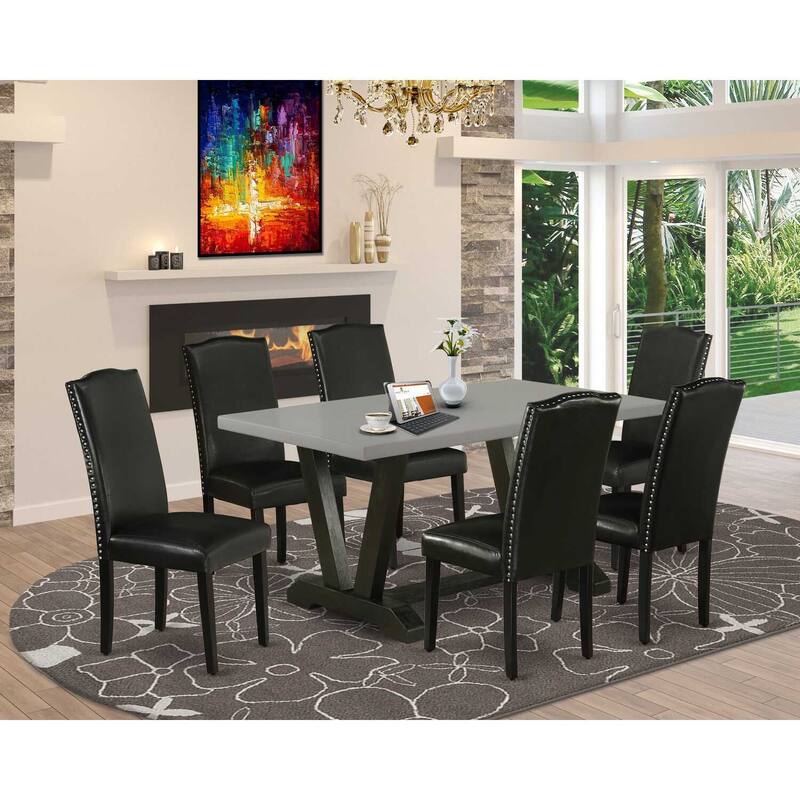 7-Piece Rectangle Natural Oak Finish Solid Wood Top Dining Table with 6 Chairs with