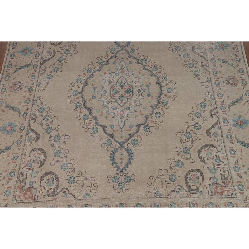Geometric Tabriz Persian Area Rug Hand-Knotted Oriental Wool Carpet - 8'0"x 10'6"