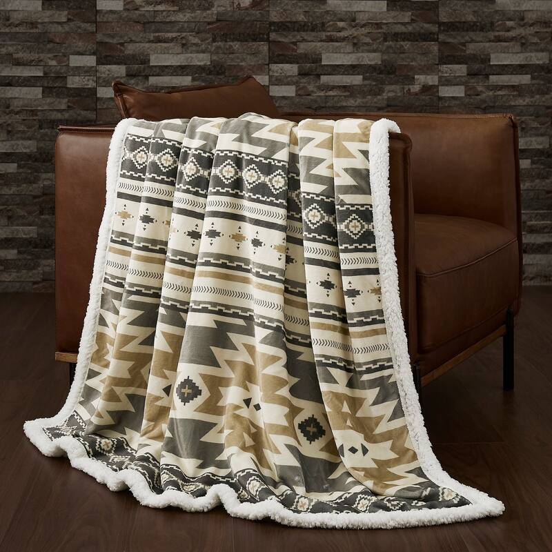 Indigo Hill by HiEnd Accents Campfire Sherpa Fleece Throw, 1PC or 3PC - 1-Piece - Desert Sage