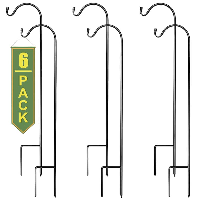 Sorbus Shepherds Hooks for Outdoor Extendable Garden Planter Stakes Bird Feeder Décor Lights Lanterns Flower Baskets - Set of 6 - Black