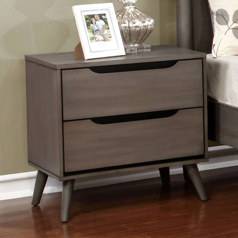 Mid-Century Modern Gray Nightstand, Solid Wood Bedroom Furniture
