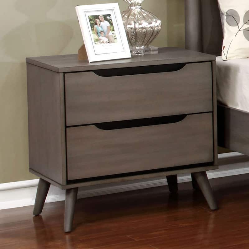 Nightstand with 2 Drawers, Bedroom Coffee Table with Round Tapered Legs, Decorative Table with Wooden Tabletop