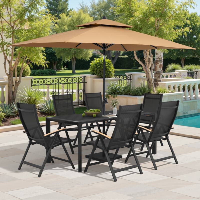 9/11-Piece Outdoor Patio Dining Set Aluminum Dining Table and Chairs w/10 ft Market Umbrella and Base