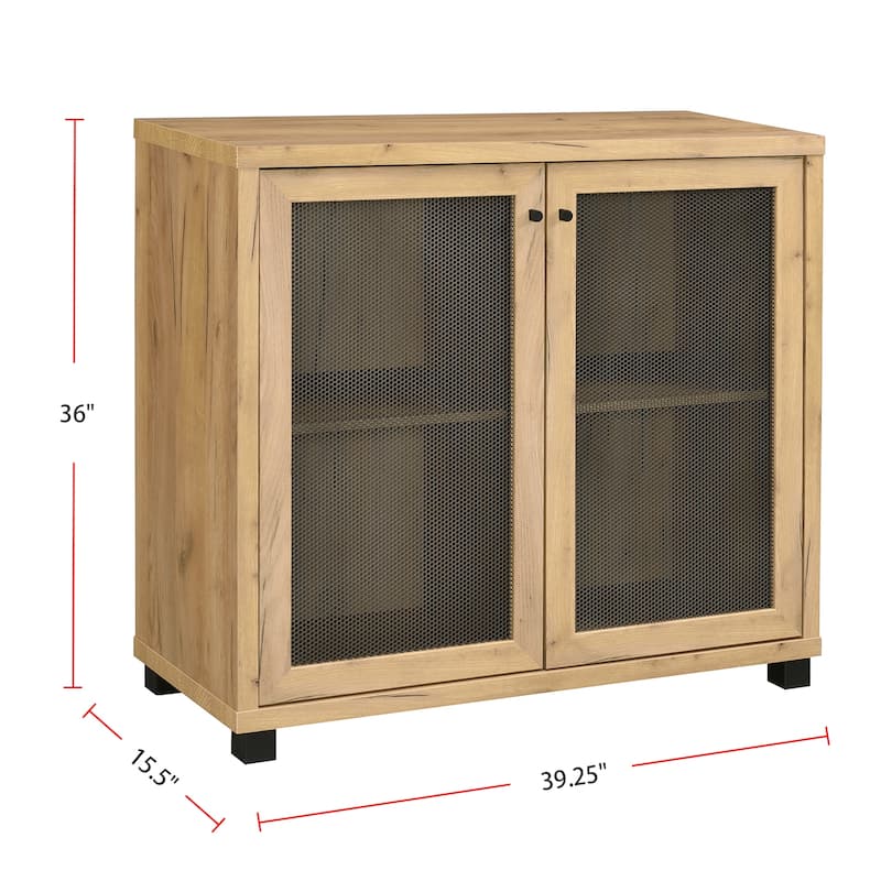 2 Doors Accent Cabinet with Metal Legs in Golden Oak and Black