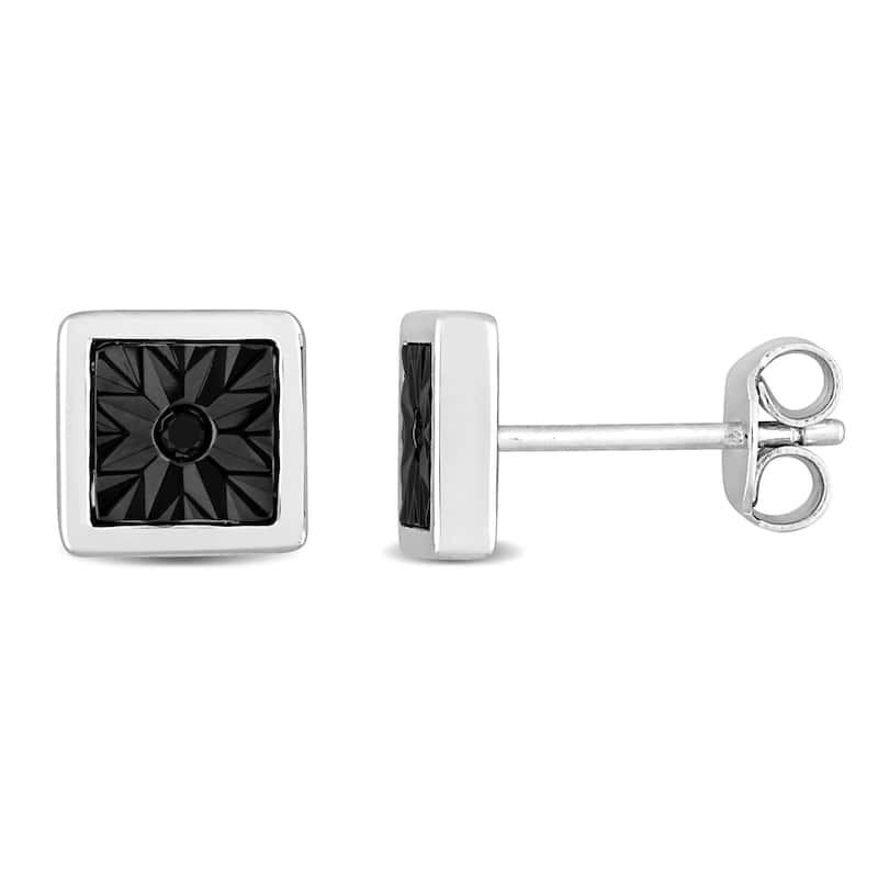 Miadora Black Diamond Accent Square Men's Stud Earrings in Sterling Silver