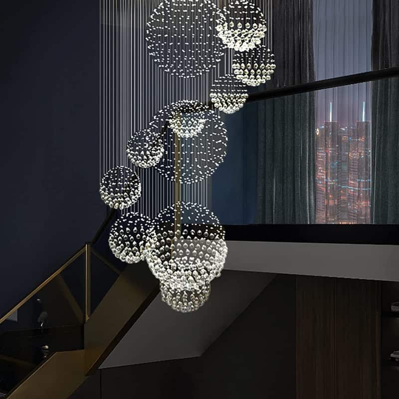 32 in. Modern Crystal Chandelier Chrome 2 Story Foyer Lighting 13-Light Flush Mount Foyer Lighting