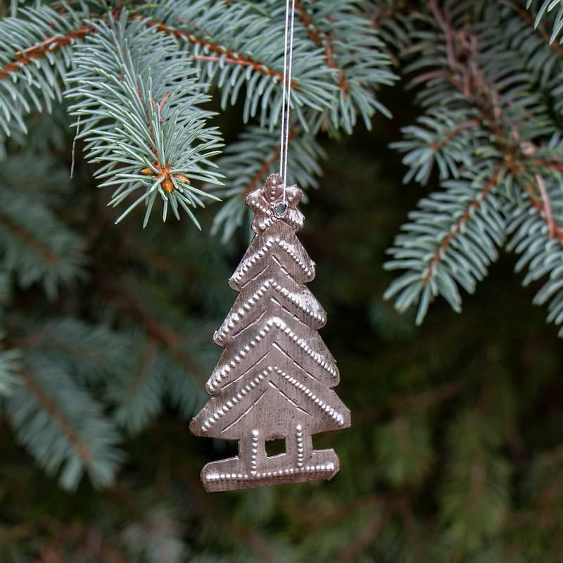 Christmas Tree and Snowflake Haitian Metal Drum Ornaments, Set of 2 - N/A
