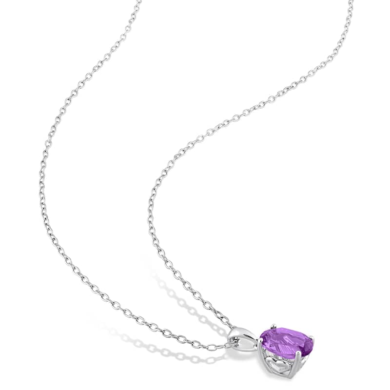 Miadora 6ct TGW Oval Amethyst Solitaire Necklace and Stud Earrings Set in Sterling Silver