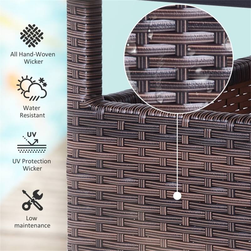 Brown Rattan PE Steel Bistro Table with Light Yellow Top and Umbrella Hole - 21.75"L x 21.75"W x 18"H