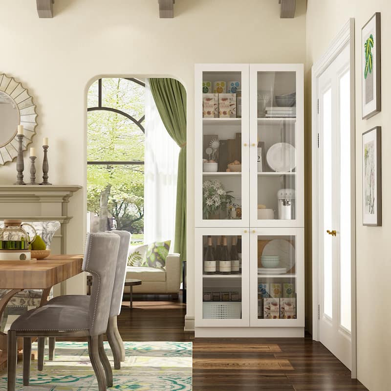 78.7"Cabinet with 4 Glass Door,Storage Cabinet for Pantry, Bathroom - 78.7"H