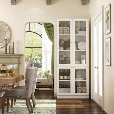 78.7"Cabinet with 4 Glass Door,Storage Cabinet for Pantry, Bathroom - 78.7"H