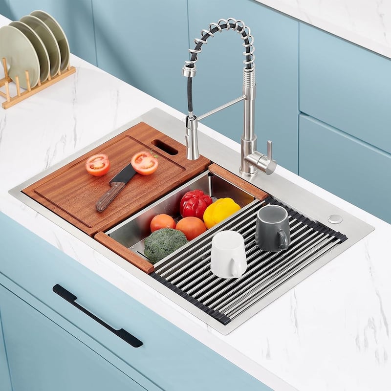 33x22 Drop In Stainless Steel Workstation Sink, 33 Inch 18-Gauge Stainless Steel Drop-In Kitchen Sink