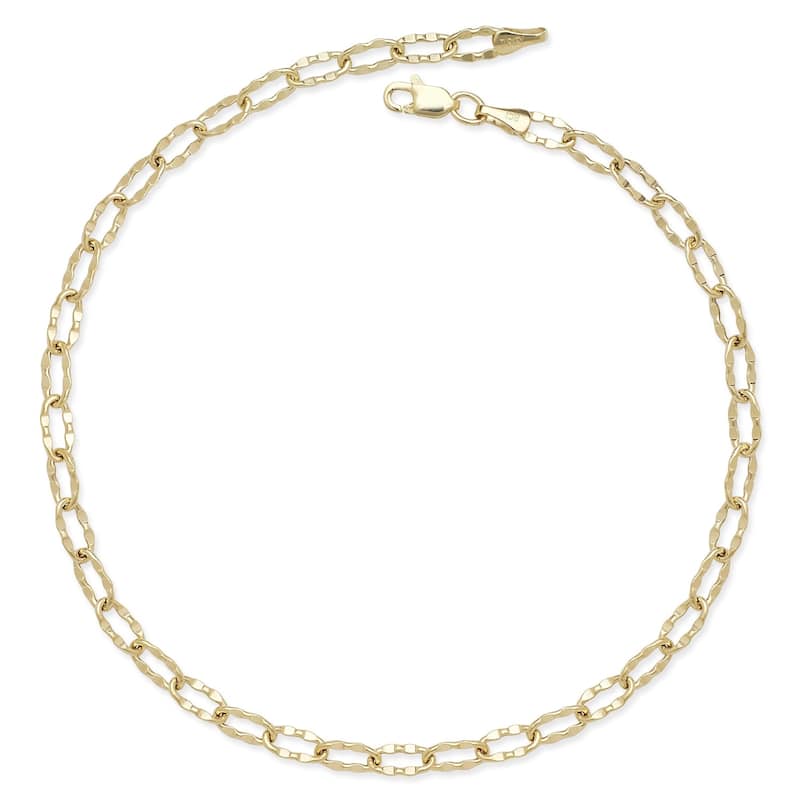 Curata 14k Yellow or White Gold 10-inch Flat Hammered Oval Link Anklet