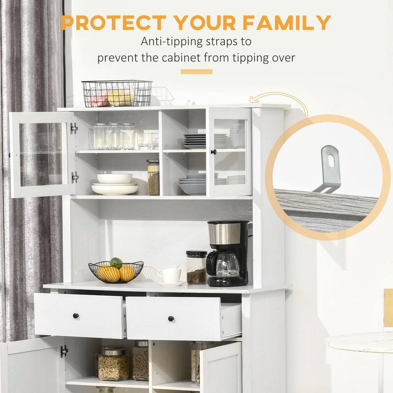 63.5" Kitchen Pantry Storage Cabine with Open Microwave Countertop