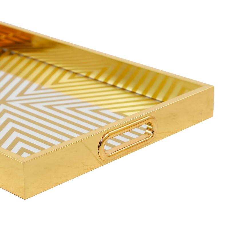 Gold Plastic Mirrored Geometric Living Room Decor Tray (Set of 3)