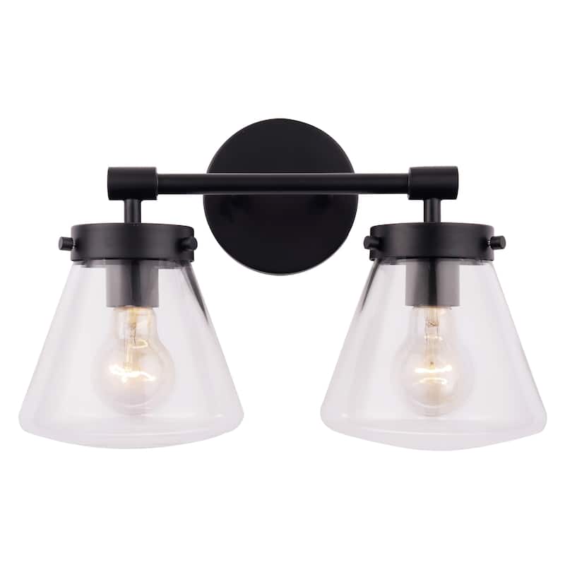 Glam Modern Farmhouse 2-Light Black Vanity Light - 15.3"L x 7.67"W x 10.1"H