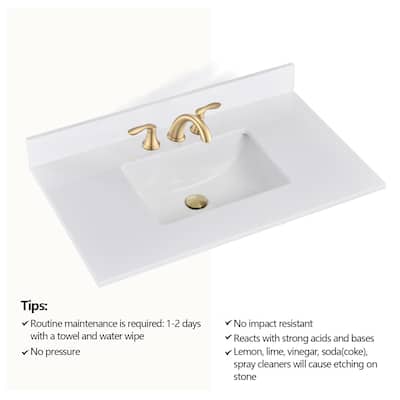PROOX 36 inch Culture Marble Bath Solid White Vanity top with Rectangular Undermount Sink