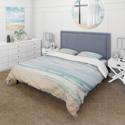 Designart "Beach Photo Coastal Tranquility III" Beige Coastal - Bed Cover Set With Shams