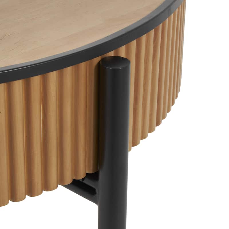 Wood Drum Handmade Slatted Accent Table with Black Metal Legs - Brown - Roche River Decor
