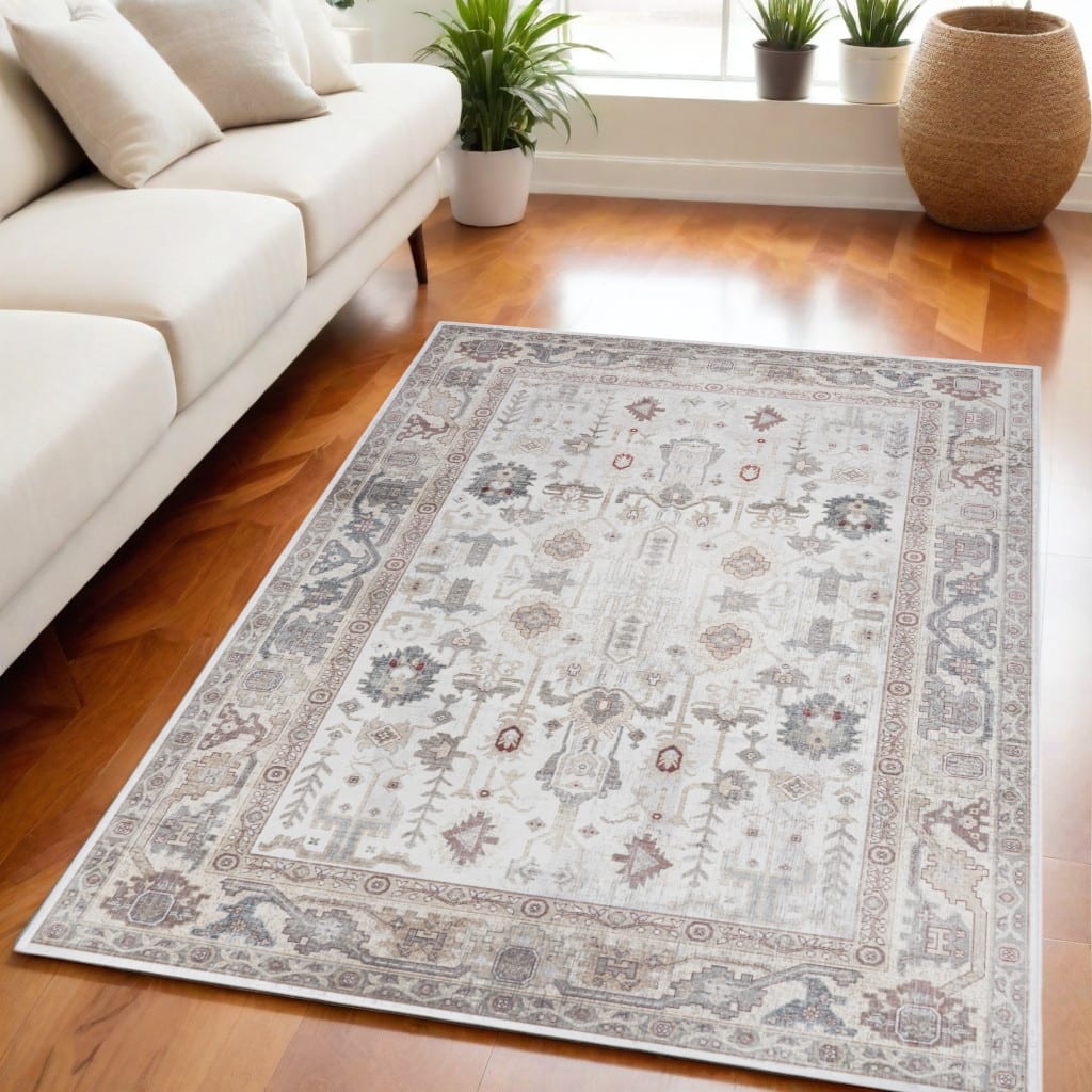 Lama Power Loomed Distressed Non Skid Stain Resistant Low Pile Area Rug By HomeRoots - 84' X '60' X '0.2