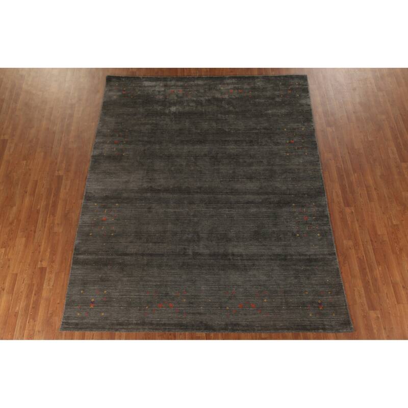 Dark Gray & Green Gabbeh Oriental Area Rug Hand-Knotted Wool Carpet - 7'11" x 9'10"