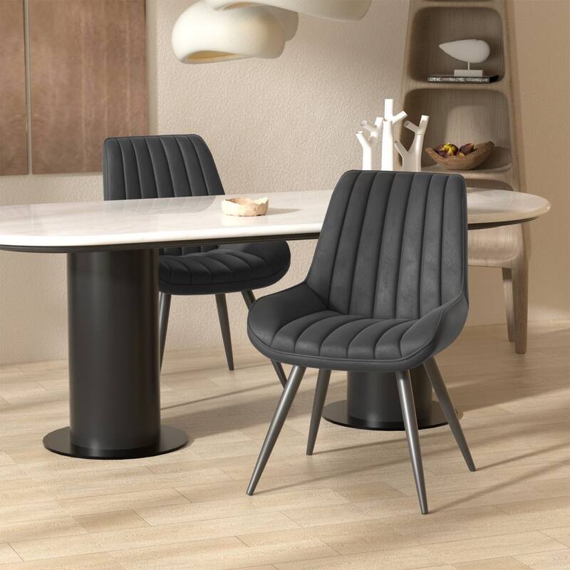 Set of 2 Dining Chairs with Black Metal Legs - Black