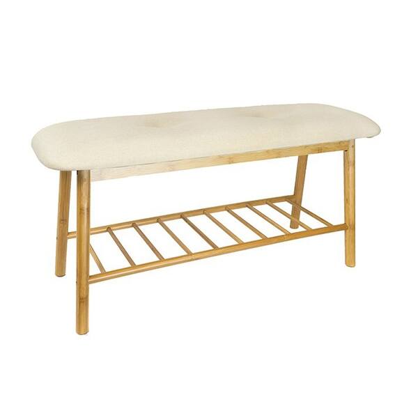 Shop Black Friday Deals On Home Ease Natural Wood Padded Bench With Shoe Storage Overstock 18767926