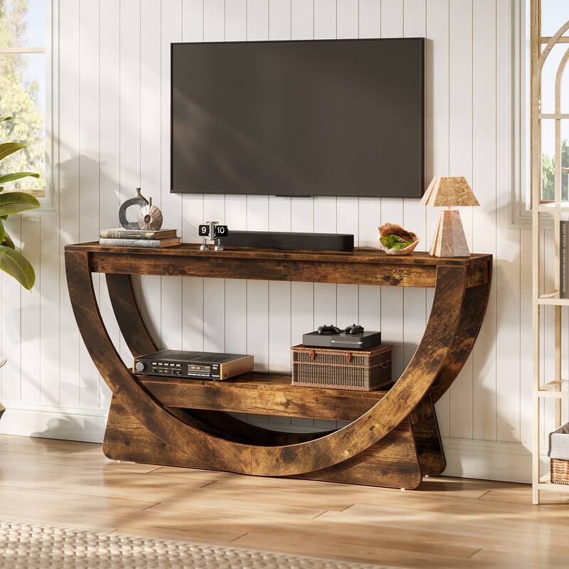 Farmhouse Media TV Console Table for Living Room, Bedroom - Dark Brown